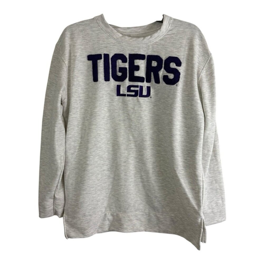 LSU Tiger Womens Sweatshirt Adult Size Medium Gray Purple Long Sleeve Casual - Picture 1 of 8